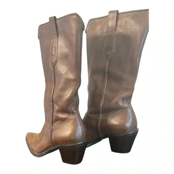 Franco Sarto Brown Leather Pointed Toe Western Boots with Stitching Size 5 - Picture 9 of 10